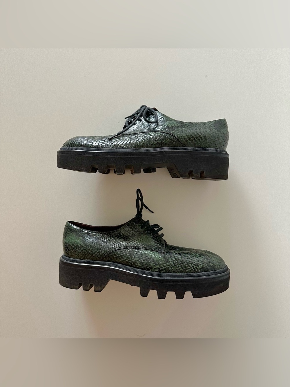 Dries Van Noten Green Snakeskin Python Derby Lug Sole Shoes 39 US 9 Avant Garde - Picture 3 of 8